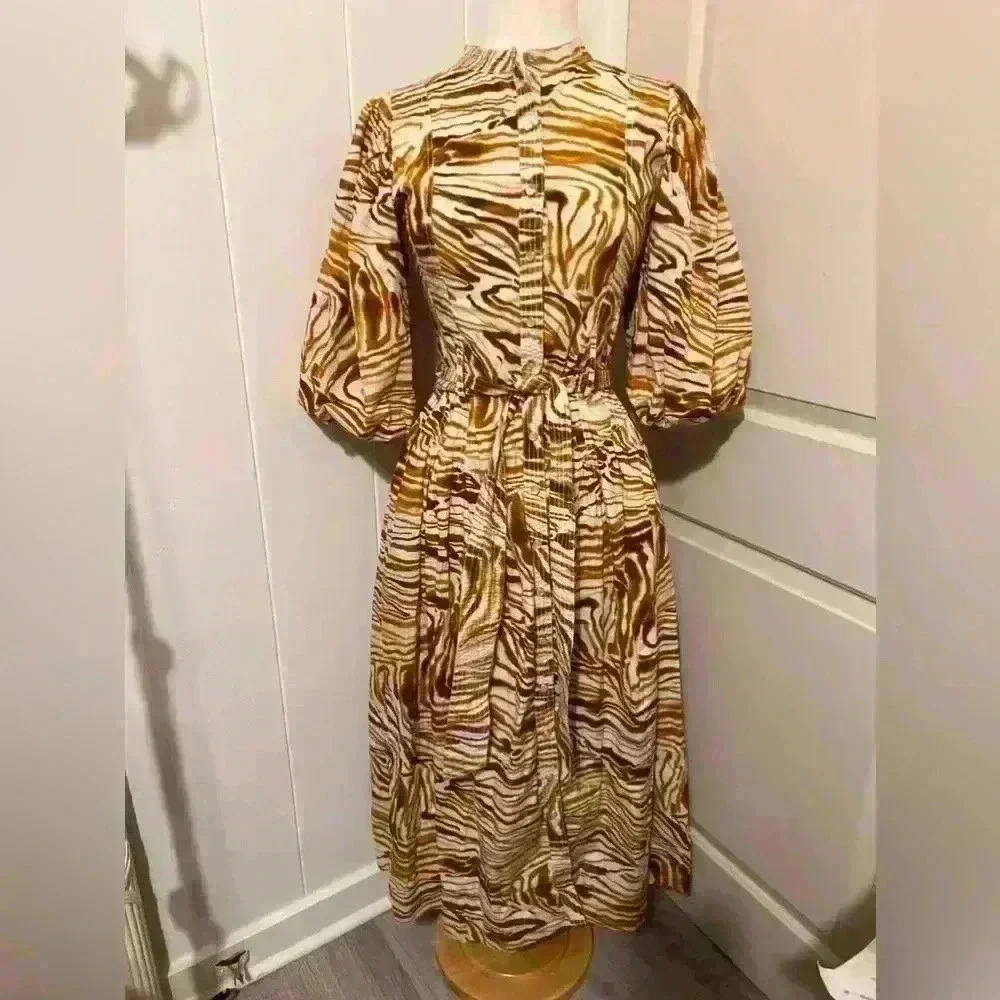 Anthropologie $298 Love The Label Yellow Swirl Bohemian Midi Dress Safari Zebra‎ - Picture 2 of 8